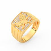 2Ct Round Cut Moissanite Menâs Flying Eagle Ring â 14K Yellow Gold Plated